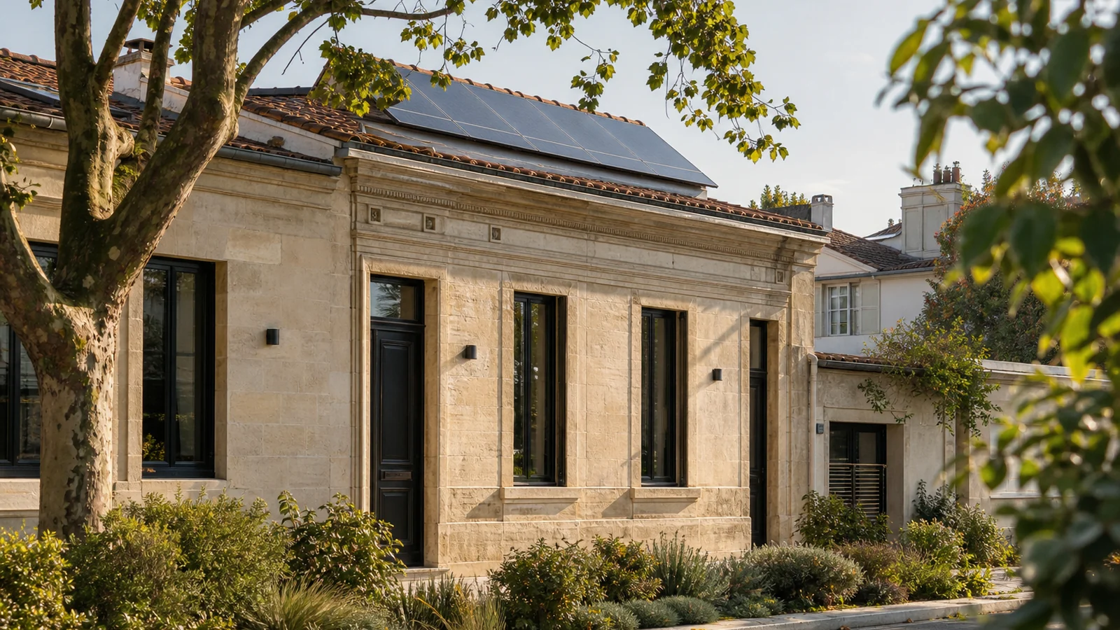 Toiture équipée de panneaux solaires dans le secteur de Couquèques